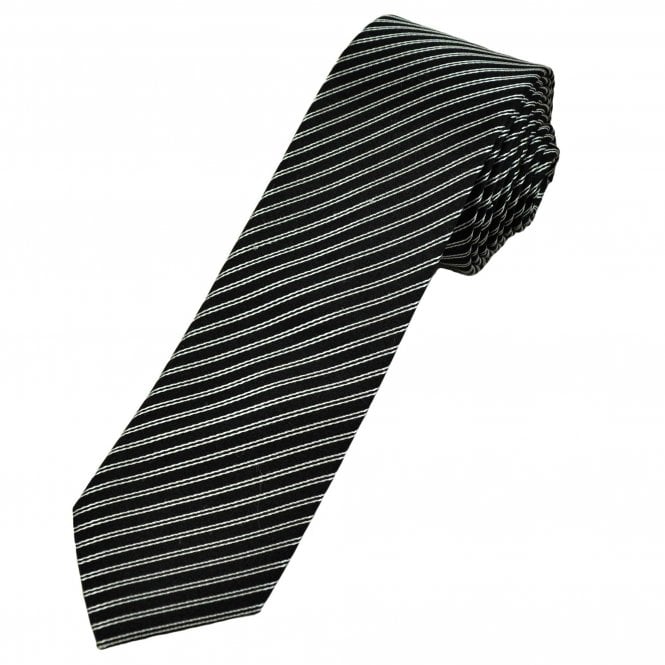 Michaelis Black & Silver Stripe Men's Silk Skinny Tie