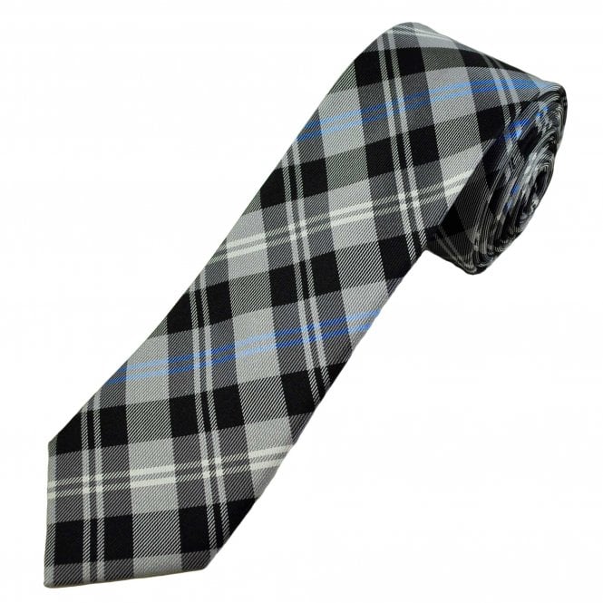 Michaelis Black, Silver, White & Blue Checked Men's Silk Skinny Tie