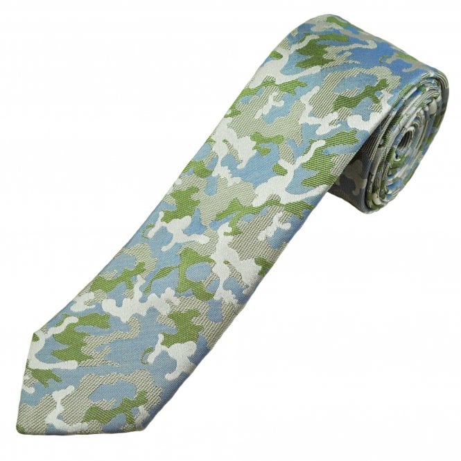 Michaelis Blue, Green & Silver Camouflage Pattern Men's Silk Narrow Tie