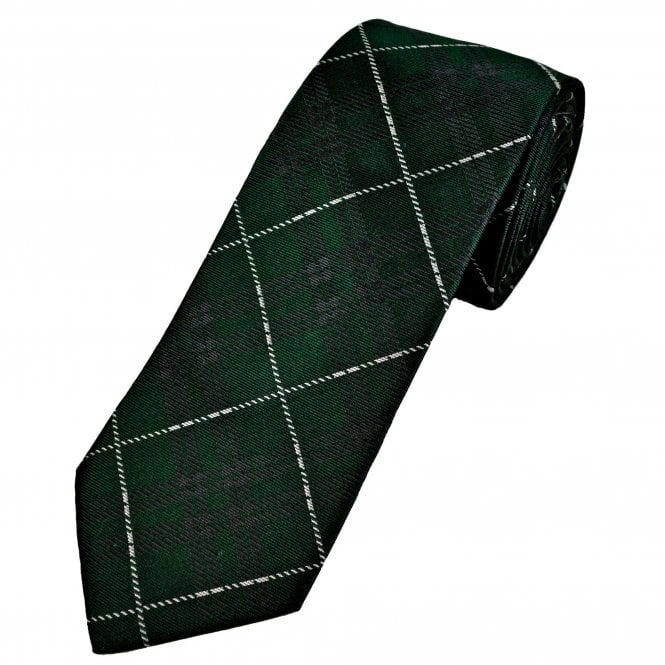 Michaelis Bottle Green, Charcoal Grey & Silver Checked Men's Silk Tie