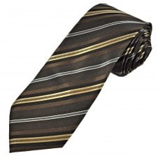 Michaelis Brown, Gold, Silver Grey & White Stripe Patterned Men's Silk Tie