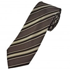 Michaelis Brown, Golden Beige & White Stripe Men's Silk Tie