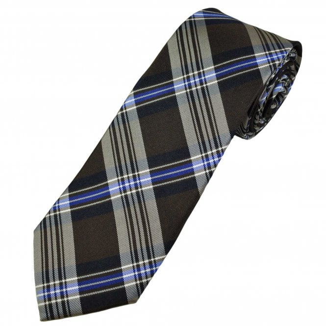 Michaelis Brown, Navy, Royal Blue & White Checked Men's Silk Tie