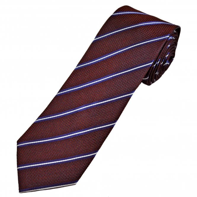 Michaelis Burgundy, Black, Navy Blue & White Stripe Men's Silk Tie
