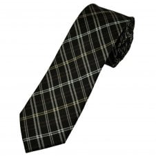 Michaelis Chocolate Brown, Beige & White Checked Men's Silk Narrow Tie