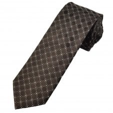 Michaelis Chocolate Brown & Silver Circles Pattern Men's Silk Tie