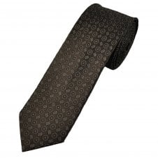 Michaelis Chocolate Brown & Silver Pattern Men's Silk Narrow Tie