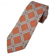 Michaelis Coral Red, Silver & Light Blue Diamond Checked Men's Silk Tie