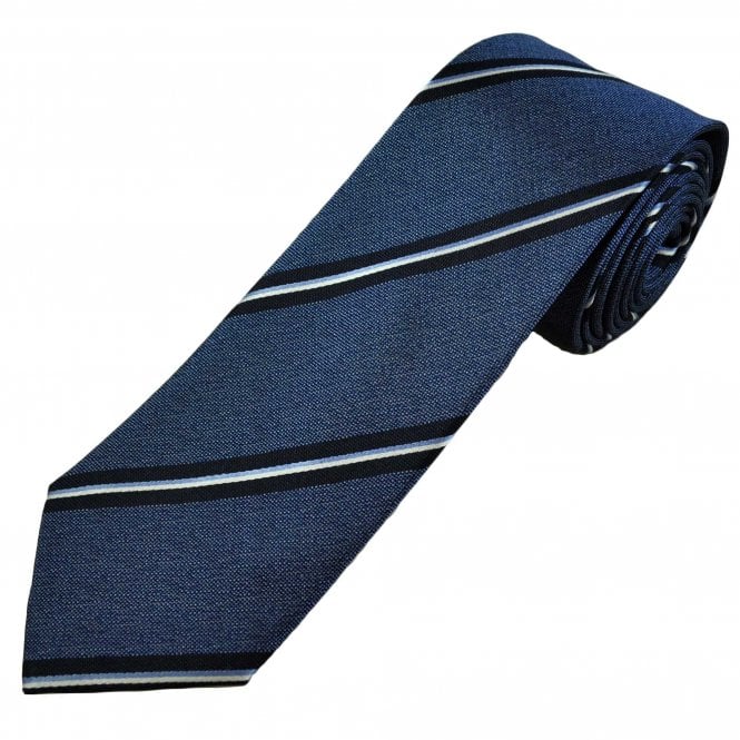 Michaelis Denim Blue, Navy, Sky Blue & White Stripe Men's Silk Tie