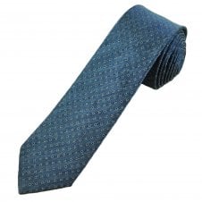 Michaelis Denim Blue, Silver & Black Pattern Silk/Linen Men's Skinny Tie