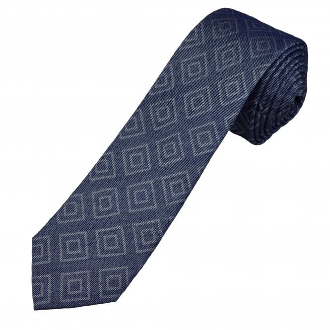 Michaelis Denim Blue & Silver Square Pattern Men's Silk/Cotton Blend Skinny Tie