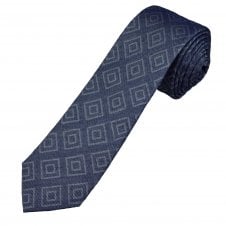 Michaelis Denim Blue & Silver Square Pattern Men's Silk/Cotton Blend Skinny Tie