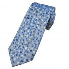 Michaelis Denim Blue & White Flower Pattern Men's Silk Tie