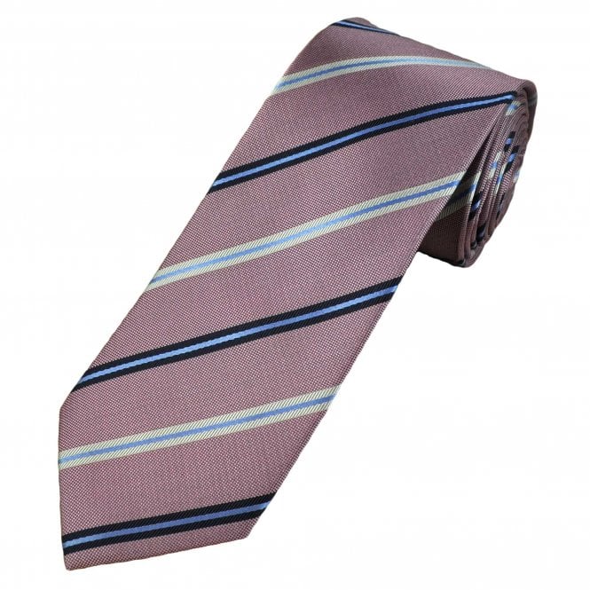 Michaelis Dusky Pink, Navy, Sky Blue & Silver White Stripe Men's Silk Tie