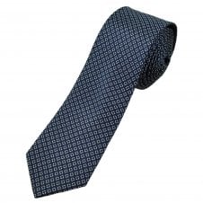 Michaelis French Navy & Silver Pattern Men's Silk Skinny Tie