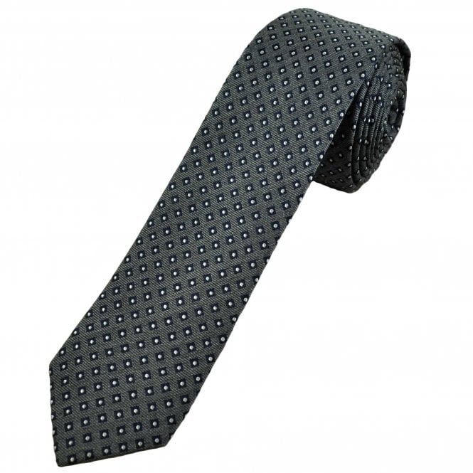 Michaelis Grey, Navy Blue & Silver Pattern Men's Silk Skinny Tie