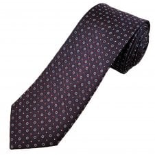 Michaelis Navy Blue, Burgundy & Silver Circles Pattern Men's Silk Tie