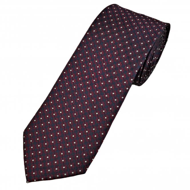 Michaelis Navy Blue, Burgundy & Silver Flower Pattern Men's Silk Tie