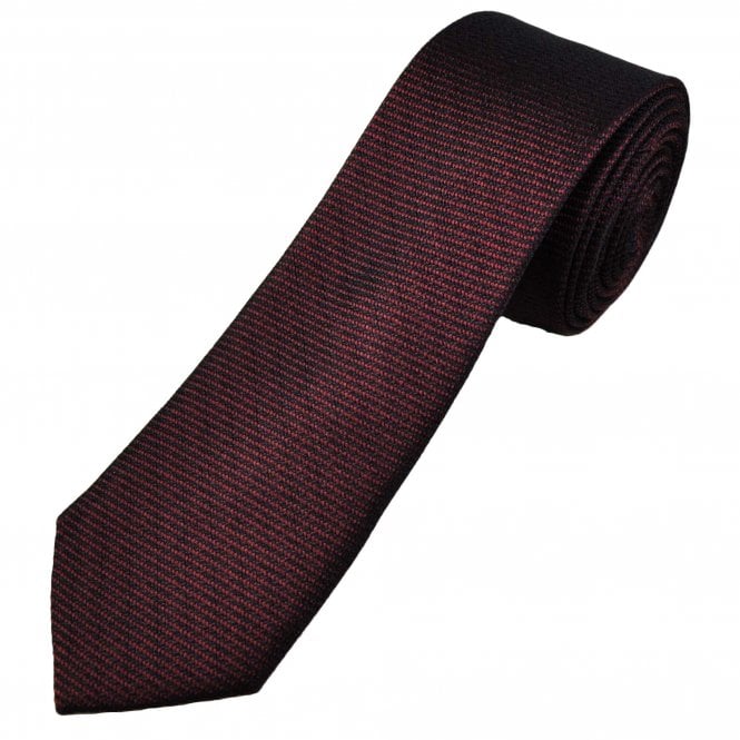 Michaelis Navy Blue & Burgundy Stripe Pattern Men's Silk Skinny Tie