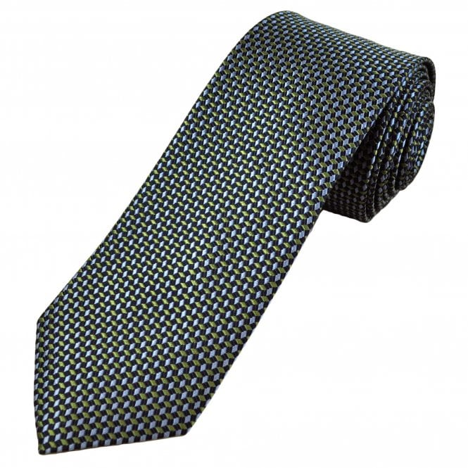 Michaelis Navy, Blue & Green Geometric Pattern Men's Silk Tie