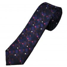Michaelis Navy Blue, Purple, Burgundy & Fuchsia Pink Pattern Men's Silk Skinny Tie