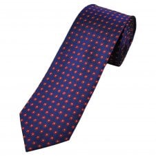 Michaelis Navy Blue, Red & Silver Flower Pattern Men's Silk Tie