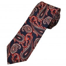 Michaelis Navy Blue, Red & Silver Paisley Pattern Men's Silk Tie