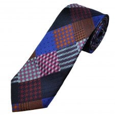 Michaelis Navy, Blue, Rust Orange, Pink, Silver, Red & Black Patchwork Pattern Men's Silk Tie