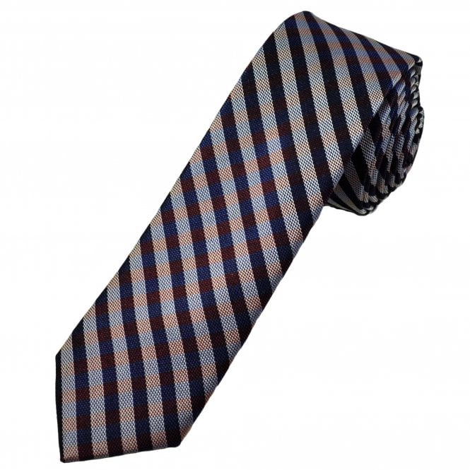 Michaelis Navy, Blue, Wine Red & Silver Checked Men's Silk Skinny Tie