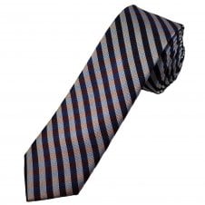 Michaelis Navy, Blue, Wine Red & Silver Checked Men's Silk Skinny Tie