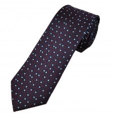 Michaelis Navy Blue, Wine Red & Silver Dots Pattern Men's Silk Tie