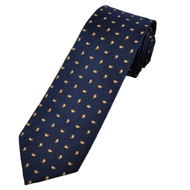 Michaelis Navy, Burnt Orange & Silver Paisley Pattern Men's Silk Tie