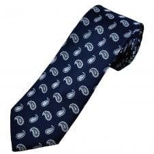 Michaelis Navy, Light Blue & Silver Paisley Pattern Men's Silk Tie