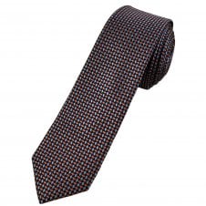 Michaelis Navy, Sky Blue & Rust Orange Pattern Men's Silk Skinny Tie