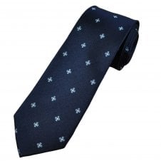 Michaelis Navy, Sky Blue & Silver Flower Pattern Men's Silk Tie