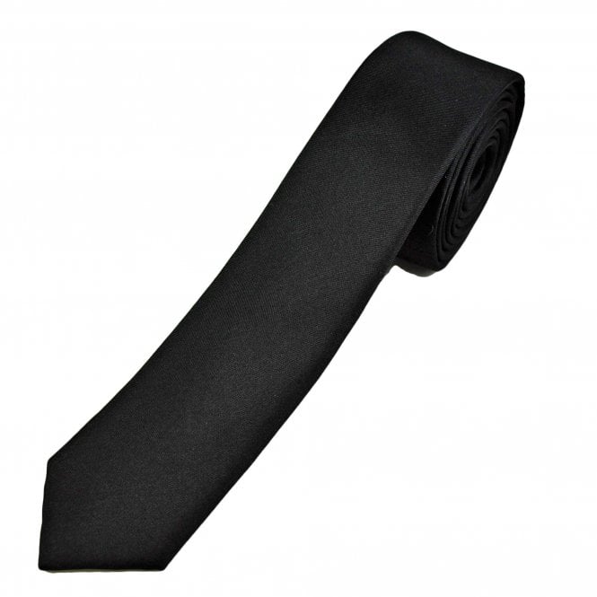 Michaelis Plain Black Men's Silk Skinny Tie Aqua Blue Loop & Tipping
