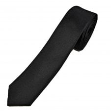 Michaelis Plain Black Men's Silk Skinny Tie Orange Loop & Tipping