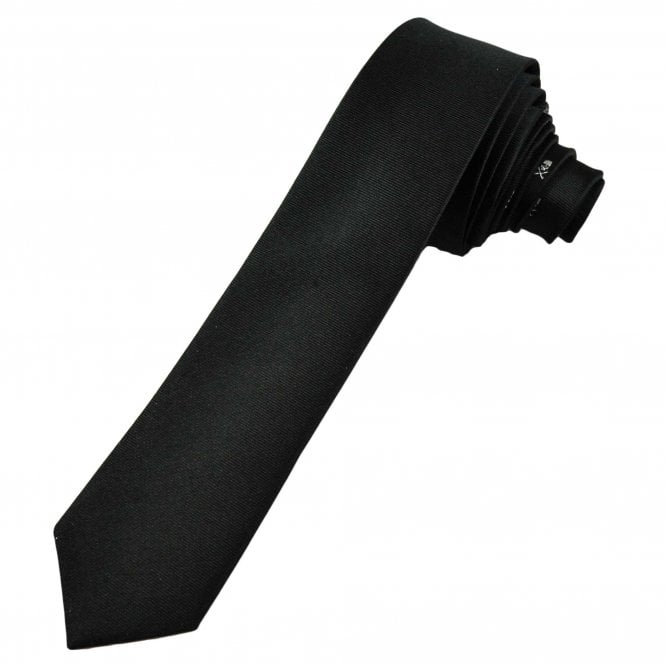 Michaelis Plain Black Men's Silk Skinny Tie With Contrast Skull Pattern Tail