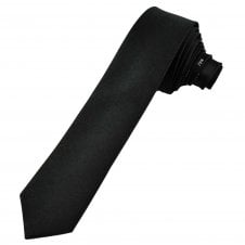 Michaelis Plain Black Men's Silk Skinny Tie With Contrast Skull Pattern Tail