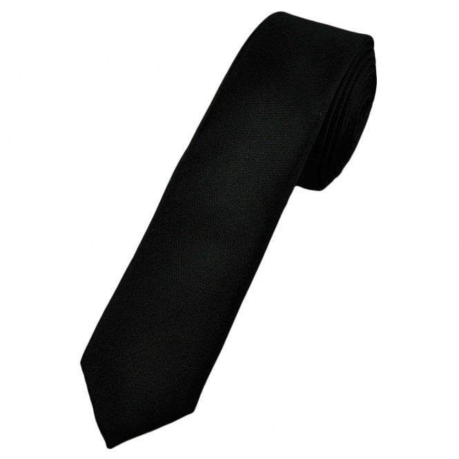 Michaelis Plain Black Men's Silk Skinny Tie Yellow Loop & Tipping
