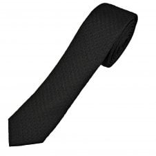 Michaelis Plain Black Textured Self Pattern Men's Silk Narrow Tie