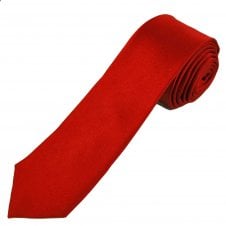 Michaelis Plain Red Silk Woven Narrow Tie
