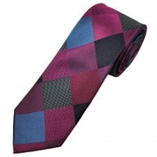 Michaelis Shades Of Pink, Navy, Grey & Silver Check Pattern Men's Silk Tie