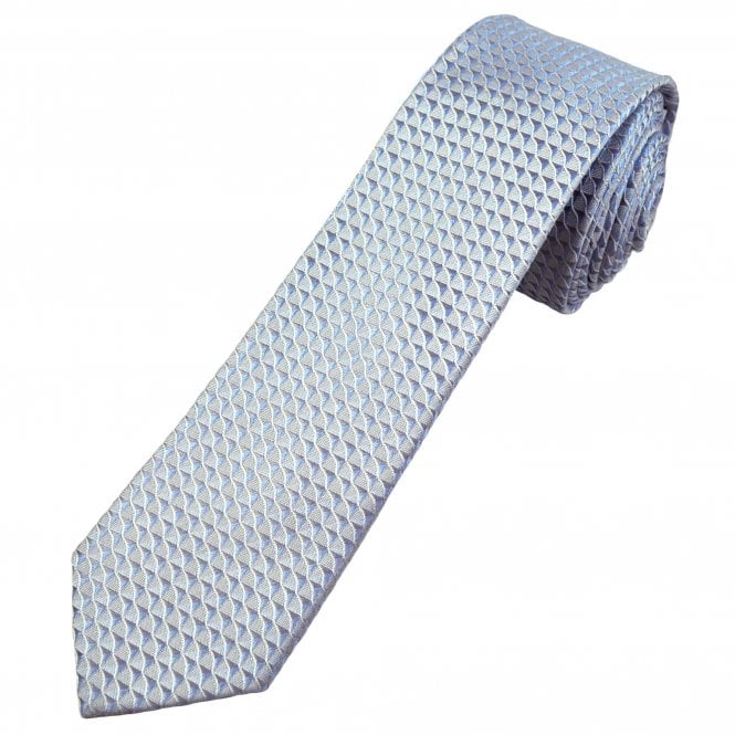 Michaelis Silver, Blue & Grey Pattern Men's Silk Skinny Tie