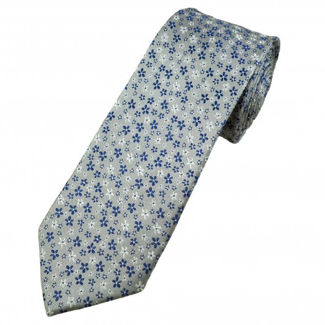 Michaelis Silver, Royal Blue & White Flower Pattern Men's Silk Tie
