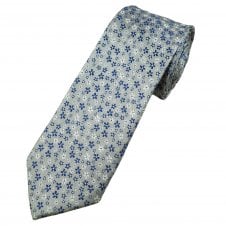 Michaelis Silver, Royal Blue & White Flower Pattern Men's Silk Tie
