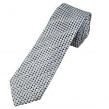 Michaelis Silver & Shades Of Grey Pattern Men's Silk Skinny Tie