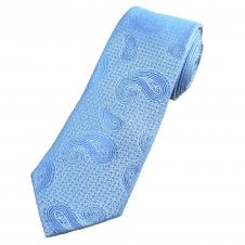 Mid Blue & Silver Paisley Pattern Men's Extra Long Tie