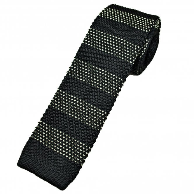 Midnight Blue & Ivory V Stripe Pattern Men's Knitted Tie