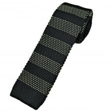 Midnight Blue & Ivory V Stripe Pattern Men's Knitted Tie
